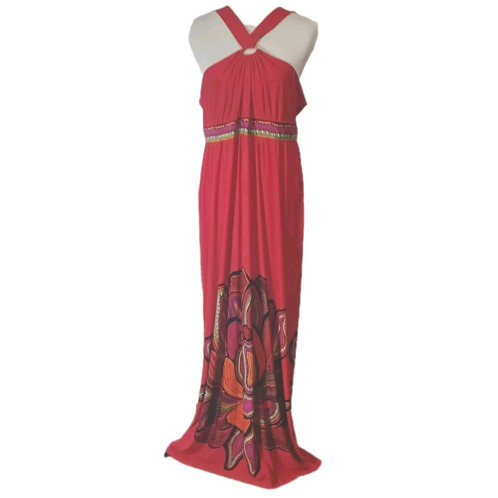 Emma and Michele Red Floral Boho Hippie Maxie Dress Women's Size XL